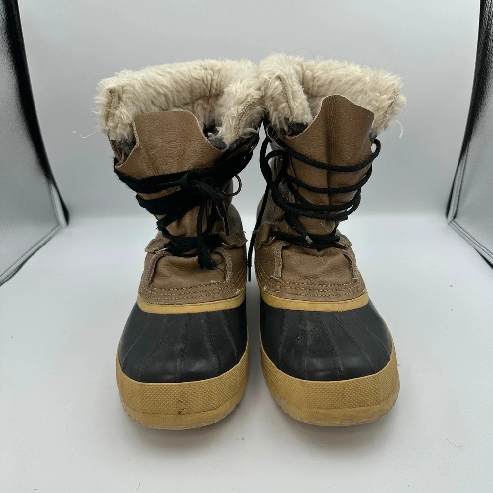 Sorel‎ Manitou Snow Winter Boots Tan Brown Leather Wool Blend Kids Size 7